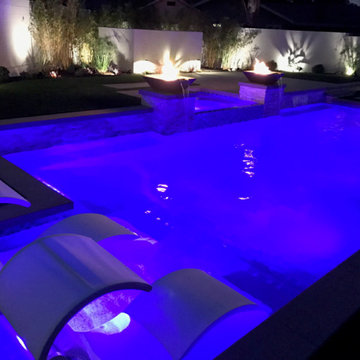 Modern Pool, Outdoor Kitchen, and Firepit