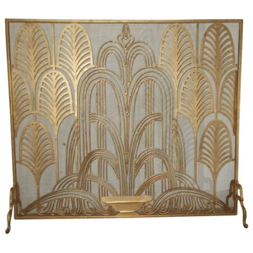 Lavish Art Deco Gold Firescreen Fountain Fan Urn Design Ornate Fireplace Screen
