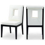 Meridian Furniture - Gwendolyn Upholstered Dining Side Chair, Cream, Vegan Leather, Black, Set of 2 - A masterpiece of modern elegance and comfort, the Gwendolyn cream vegan leather dining side chair is where modern design meets timeless charm. Designed with comfort in mind, it features a high back and luxurious cushioning, perfect for long dinners or lively gatherings. The black wood frame adds a rustic touch, effortlessly balancing the contemporary fabric with a hint of warmth and tradition.