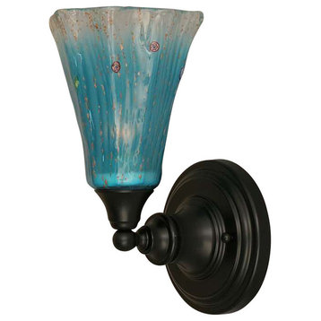 Toltec Lighting Wall Sconce, 5.5" Fluted Teal Crystal Glass