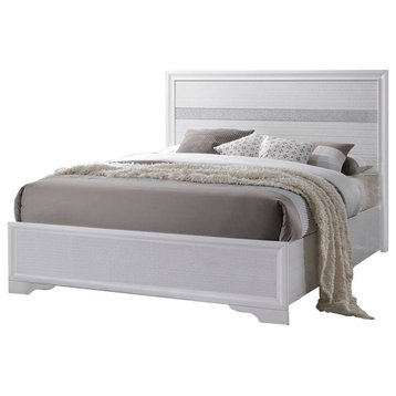 Wooden Twin Size Bed With Bracket Legs And Crystal Accented Headboard, White
