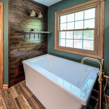 Custom Rustic Bathroom with Knotty Alder Vanity and Cambria Quartz