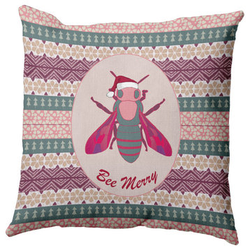 Bee Merry Indoor/Outdoor Throw Pillow, Blustone Green, 20"x20"