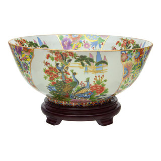 14" Satsuma Birds and Flowers Porcelain Bowl - Asian - Decorative Bowls ...