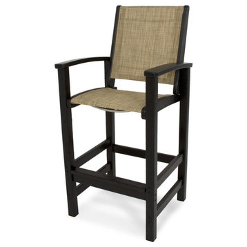 Polywood Coastal Bar Chair, Black/Burlap Sling