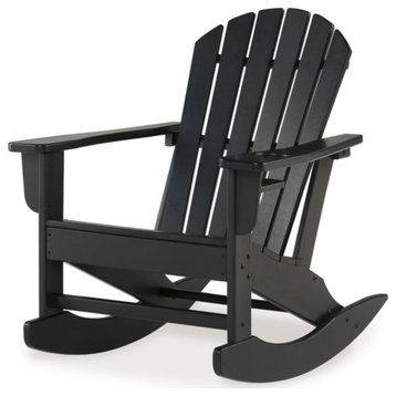 Classic Adirondack Rocking Chair, Contoured Seat With Wide Armrests, Black