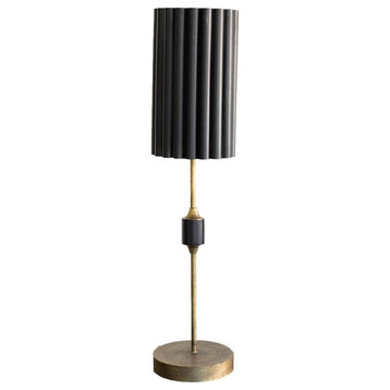 Slim Gold Table Lamp Black Fluted Metal Shade 36 in Ribbed Vintage Style Bronze