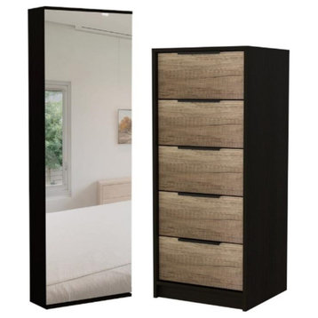 Home Square 2-Piece Set with Shoe Rack with Mirror and 5 Drawer Dresser