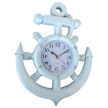 Whitewashed Ship Wheel and Anchor Wall Clock 15"