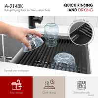 STYLISH 15 1/4" Black Workstation Sink Roll-up Drying Rack/Trivet