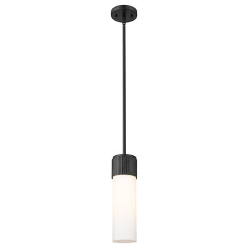 Bolivar 1 Light 12" Stem Hung Pendant, Matte Black, Matte White Glass