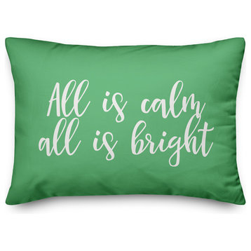 All Is Calm, All Is Bright, Light Green 14x20 Lumbar Pillow