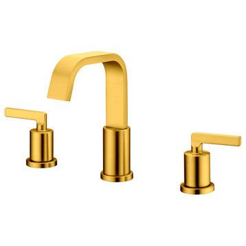 Luxier WSP04-T 2-Handle Widespread Bathroom Faucet with Drain, Brushed Gold