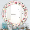 Designart Pink Blossom 13 Traditional Frameless Oval Or Round Wall Mirror, 32x32