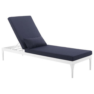 Modway Perspective Aluminum Patio Chaise Lounge in White and Navy