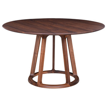 47 Inch Round Dining Table Walnut Brown Mid-Century Modern