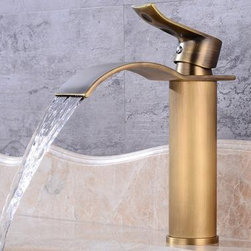 Antique Basin Faucet Brass Waterfall Mixer Water Bathroom Sink Faucet T0280F - Bathroom Sink Faucets