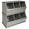 Badger Basket Co Three Bin Stackable Wood Storage Cubby, Silver