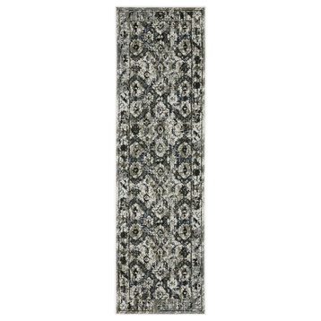 Galion Distressed Floral Charcoal/Grey Indoor Area Rug, 2'3"x7'6"