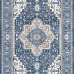 Nourison - Nourison Fulton 2'3" x 7'6" Navy Ivory Vintage Indoor Area Rug - Ground your space in the timeless appeal of this Persian rug from the Fulton Collection. The classic center medallion pattern is precision printed in shades of navy, brown, and ivory, which is finished with an artful fade that offers the comforting look of an heirloom passed down over generations. Made for modern living with a polyester pile that does not shed and an integrated non-slip back, this vintage-inspired rug is ideal for use in your living room, hallway, entryway, kitchen, or dining room.