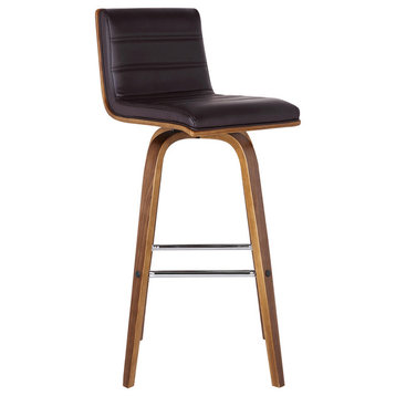 Sulkie 26" Counterstool, Walnut Wood Finish With Brown Faux Leather