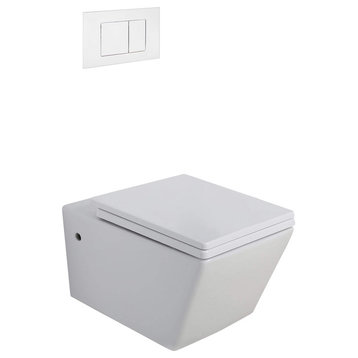 In-Wall Toilet Set, 2"x4" Carrier and Tank, White Square Actuators