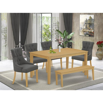 East West Furniture Capri 6-piece Wood Dining Set in Oak/Dark Gotham Gray