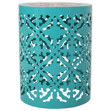 Will Indoor Lace Cut Side Table With Tile Top, Teal, Multi-Color