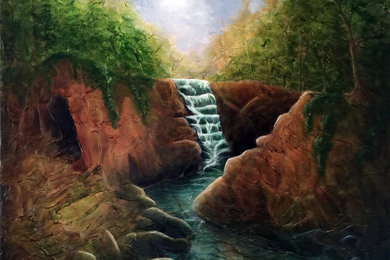 Hidden Cave - Original Landscape Painting by KJ Burk