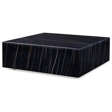 Cube Square Coffee Table Black Marble High Gloss