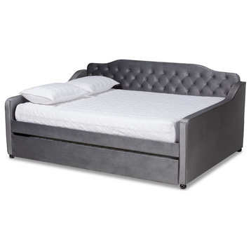 Hadgeon Gray Velvet Queen Daybed With Trundle