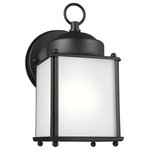 Sea Gull Lighting - Sea Gull Lighting 8592001EN3-12 New Castle - 9.5W One Light Outdoor Wall Lantern - The petite proportions and transitional accents ofNew Castle 9.5W One  Black Satin Etched G *UL: Suitable for wet locations Energy Star Qualified: n/a ADA Certified: n/a  *Number of Lights: Lamp: 1-*Wattage:9.5w A19 Medium Base bulb(s) *Bulb Included:Yes *Bulb Type:A19 Medium Base *Finish Type:Black