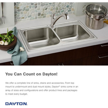 Elkay GE23322 Dayton 33" Drop In Double Basin Stainless Steel - 3 Faucet Holes