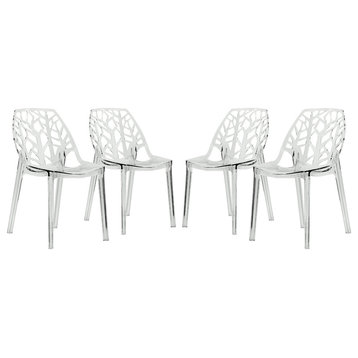 Leisuremod Cornelia Hollow Back Lucite Dining Chair, Set of 4, Clear