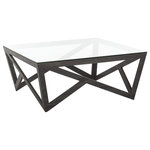 Decor Love - Transitional Coffee Table, Geometric Wood Base With Glass Top, Dark Grey & Clear - - This Coffee table will add a fresh look to any room