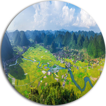 Rice Field Valley Vietnam Panorama, Landscape Disc Metal Wall Art, 11"