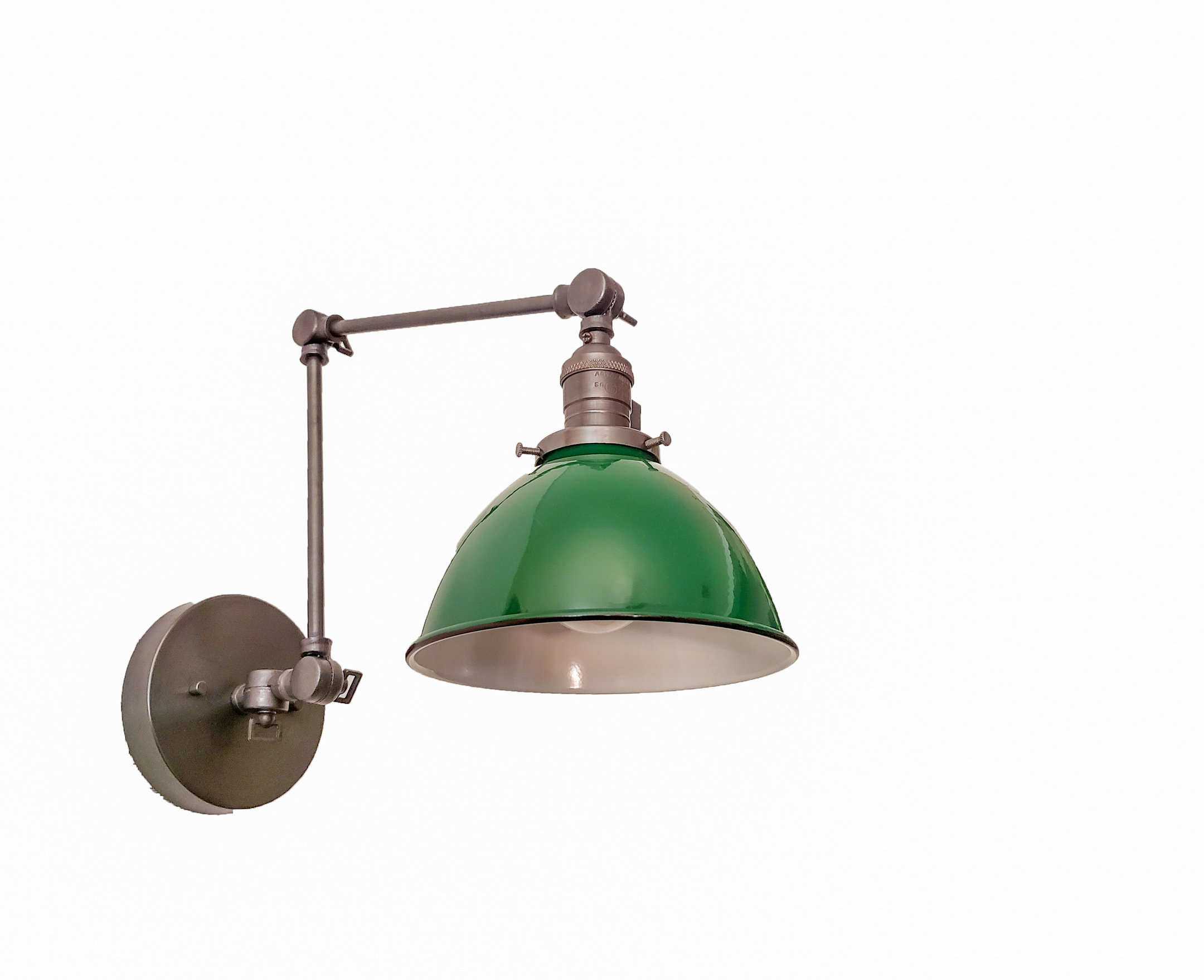 Gunmetal and Green Adjustable Wall Light Industrial Swing Arm Sconce