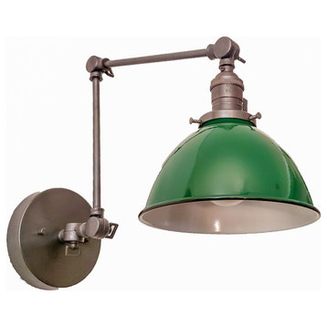 Gunmetal and Green Adjustable Wall Light - Industrial Swing Arm Sconce