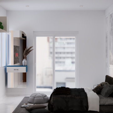 Modern Bedroom Vanity and Sliding Glass Door