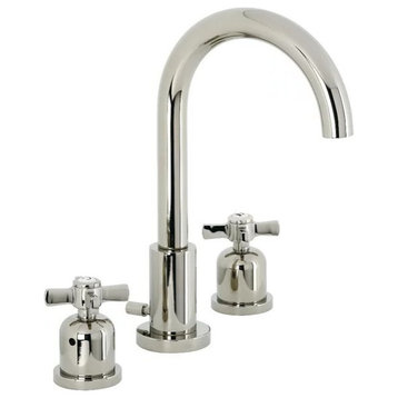 Eclectic Widespread Bathroom Faucet, High Arc Spout & 2 Crossed Handles, Nickel