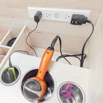 Hartville Cabinet's Primary Bath Divider Drawer With Hidden Power