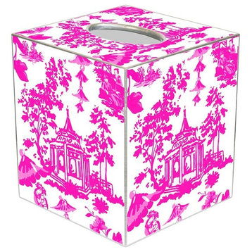 TB8391 - Chinoiserie Pagoda in Pink Tissue Box Cover