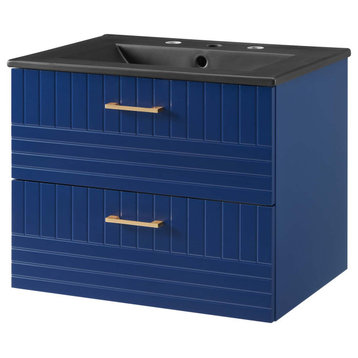 Sink Vanity Cabinet, Blue Black, Ceramic, Wood, Modern, Hotel Bathroom Guest