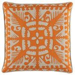 Annie Selke - Knight Wood Linen Orange Decorative Pillow, 20" Square - Part of our design collaboration with Kit Kemp. This one-of-a-kind decorative pillow boasts a handstitched cutwork design on 100% natural linen. Solid on the reverse, it makes an exquisite embellishment on any chair, bed, or sofa.