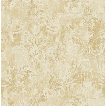 Distressed Damask Wallpaper in Tawny VF30507 from Wallquest
