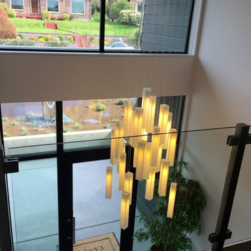 CONTEMPORARY ENTRY CHANDELIER, MODERN ENTRY PENDANT LIGHTING, WHITE CANDLES by G