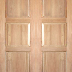 Rustic-4 Interior Tropical Hardwood 3 Panel Double Door - Interior Doors