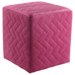 Inspired Home - Mason Velvet Brick Quilted Cube Ottoman, Fuchsia - This ottoman's square silhouette blends effortlessly into any casual space. Free of unnecessary embellishments, our velvet cube ottoman is both a simple and functional piece. Whether used as an extra option for seating guests at your next big game screening or kick up your feet as you lounge in your recliner, this ottoman takes up minimal space. You can create a grouping of these ottomans for a statement piece that also serves as additional seating. Give comfort and warmth to your home's interior with the fun and functional cube ottoman. Add class and comfort to any space in your living room, family room or den. This piece is ideal for kids and teens bedrooms.FEATURES: