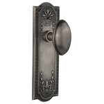 Nostalgic Warehouse - Meadows Plate Privacy Homestead Knob, Antique Pewter - Complete Privacy Set Without Keyhole, Meadows Plate with Homestead Knob, Antique Pewter
