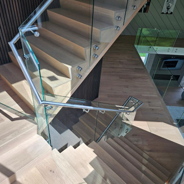 Project #129 | Modern White Oak Staircase with Slanted Risers